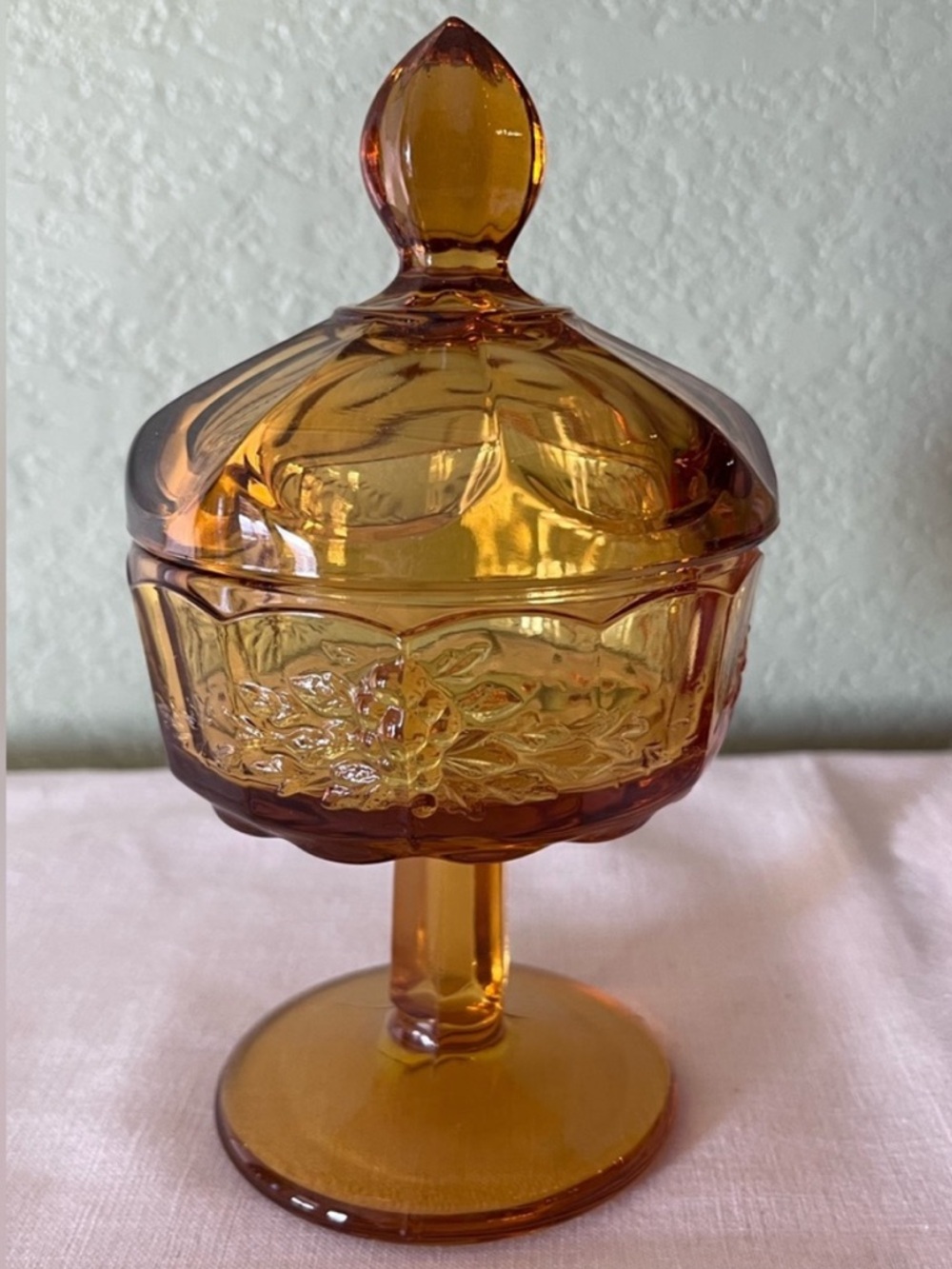 Vintage Westmoreland Paneled Grape Amber Compote Lid Golden Sunset Pedestal Dish
